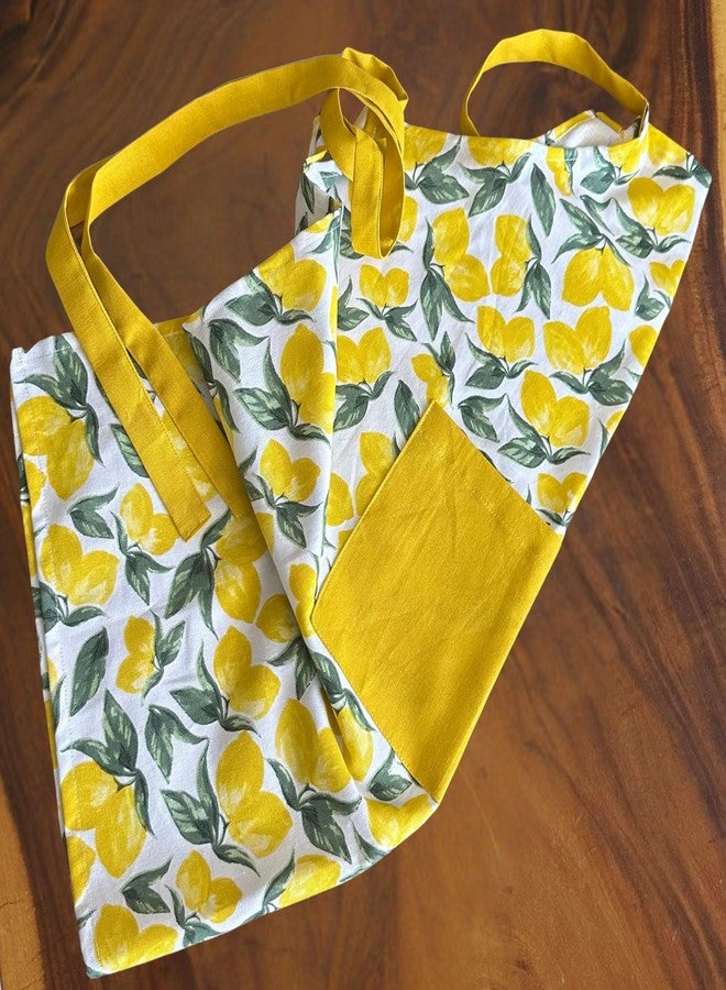 Oak & Lily 100% Cotton Apron for Kitchen | Premium European Quality, Fully Washable with Large Front Pocket, Made for Indian Sizes | Kitchen Apron for Men & Women (Yellow Floral) - Image 4